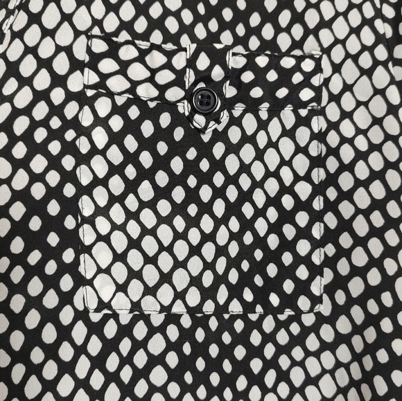 Spense Black and White Button Down Shirt Relaxed Fit Mandarin Collar - Picture 4 of 8